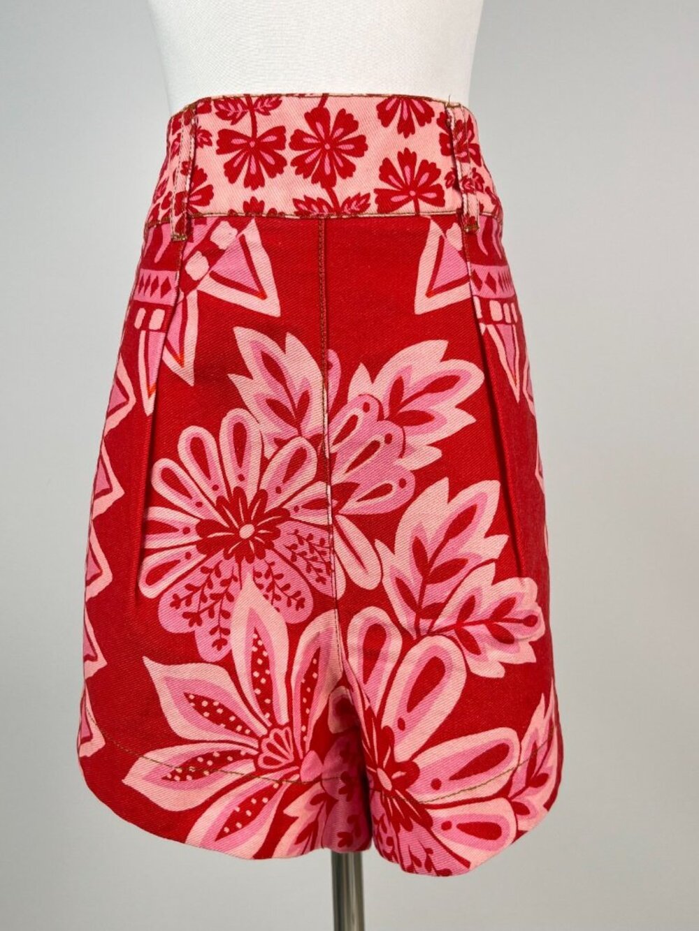 NWOT Farm Rio Floral Cotton Shorts Red Pink Size 32 - Picture 2 of 12